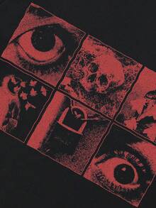 Tiny Spark Dark Streetwear Black Tee Shirt Vintage Graphic Skull Eye Printed Horror Gothic Style - Black - View 4