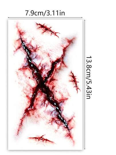 3pcs Halloween Red Scar Temporary Tattoo Stickers, Fake Blood Fake Scars, Waterproof Sweatproof, Suitable For Men And Women Body And Face Makeup, Perfect For Halloween Costume Party, Cosplay, Holiday Celebration