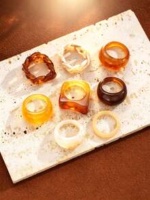 8pcs Vintage Casual Fashion Women's Maillard Color Tone Rings Set, Suitable For Daily Wear, Dating, Layering - Multicolor - View 4