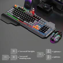 RAIKU T16 Metal Gaming Keyboard And Mouse Set, Universal Wired Keyboard With Metal Panel, 104 Keys, Backlit Keyboard With Wrist Rest, 3-Button Backlit Mouse - View 4