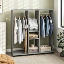 Öffnen Kleidungshalter,Mobile Open Garment Rack Storage Organizer Mit Multi-Fächern,Freistehende Kleidung Display Rack - 灰色 - 查看 3