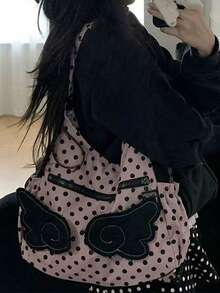 Nicekee liten nischdesignad axelväska med färgblockering och vågmönster, tredimensionell vingdekoration, stor kapacitet, lämplig för pendling - Multifärgad - Visa 2