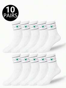 1/6/10 Pasang Kaos Kaki Wanita Motif Hati Aneka Warna Setinggi Betis, Segar Sepanjang Musim, Sederhana, Bersih, Kasual Serbaguna Gaya Preppy - MultiWarna - View 13