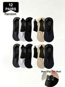 1/3/6/12 Pairs Men's Solid Color Breathable Soft Nylon Low-Cut Invisible Socks With Anti-Slip Gel Heel, Suitable For Sports Or Daily Wear - Multicolor - View 21