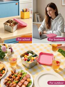 Meoky 3个8盎司不锈钢零食盒，带硅胶盖，防漏小型食品储存盒，可重复使用的金属午餐盒，适用于零食、餐食准备、旅行和野餐 - 粉紅色*3件套 - 查看 8