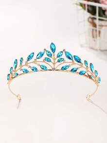 1pc Bridal Wedding Crown Headpiece Crystal Rhinestone Embellished Hair Hoop New Style Tiara - 44026 Lake Blue - View 6