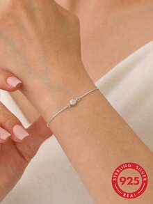 1pc S925 Sterling Silver Minimalist Thin Bracelet For Women, Low-Key Simple Adjustable Chain, Daily Commute Elegant Cold Ins Style Plain Chain, Delicate Accessory Suitable For Girls' Daily Wear - Round - View 11