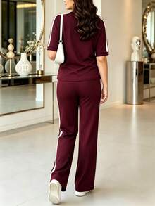 Women's New Spring/Autumn Outfit Shirt, 2-Piece Set Elegant - Burgundy - View 7