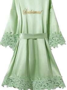 1PC Lace Pattern Bathrobe,Bride & Bridesmaid Gown Initial Letter Robe, Morning Robe,Bridal Party Prep Wear, Wedding Ceremony & Reception Accessories Pajama Ladies Wedding Women's Bride Bridesmaid Silky Robes With Lace Trim Bridal - Green Bridesmaid - View 1