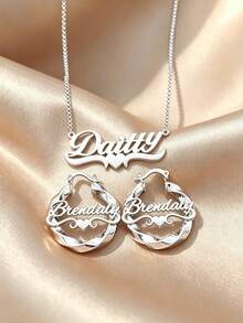 [ZzAi Customized]1pc Customized Jewelry Set For Teens, Birthstone Customized, Anniversary Jewelry Necklace + Earrings Set, Personalized Necklace, Daily Wear - Best Seller 4 - View 2