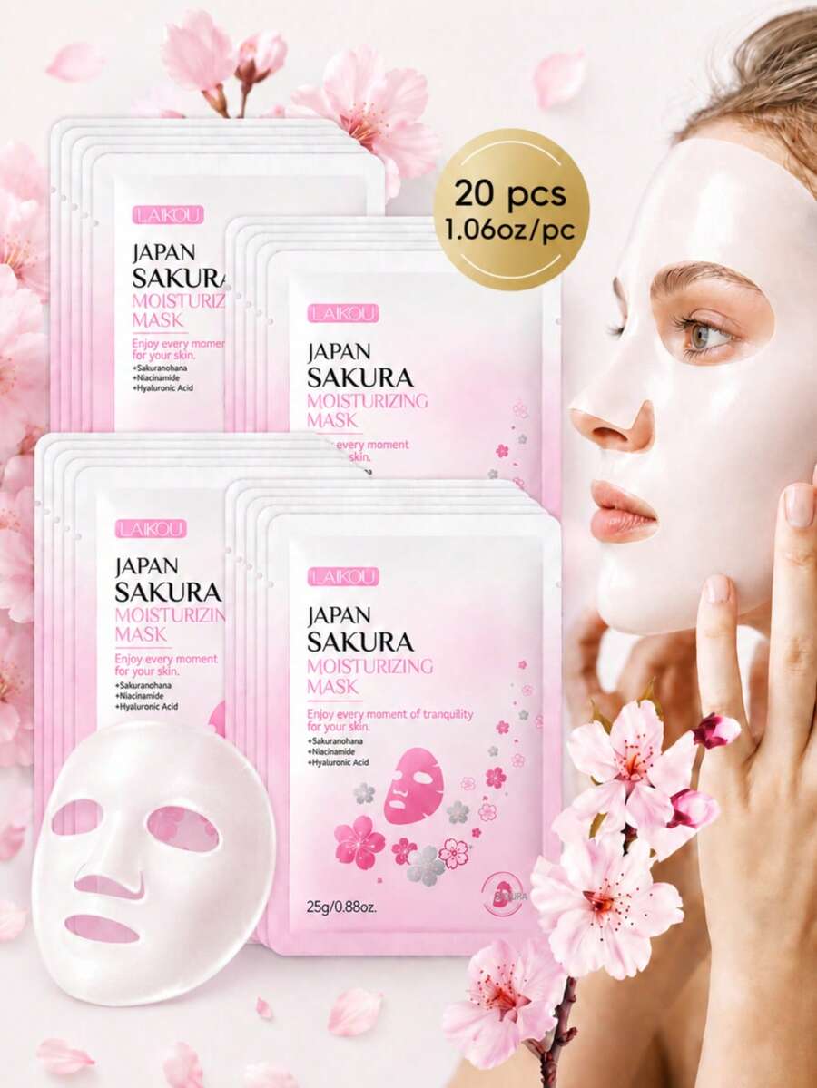 1/5/10PCS Sakura Collagen Essence Mask - Anti-Aging, Moisturizing, Whitening, Firming, Smoothing Fine Lines, Shrinking Pores, Brightening Skin Tone, Suitable For Summer, Christmas Gift Box, Can Be Used For Makeup And SPA - Multicolor - View 1