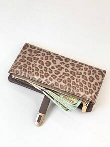 Women's Long Colorblock Patchwork Wallet, Fashion Leopard & Tree Pattern Multifunctional ID Card Holder, Exquisite Fashion Snap Closure Large Capacity Zipper Card Holder Coin Purse For Young Students, Lightweight Portable Suitable For Holiday Gift - Maroon - View 4