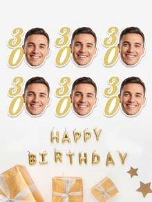 UNICCUT Custom Birthday Photo With Gold Age Number Sticker Personalized Face Photo Label Sticker Birthday Party Decoration Gift Card, Gift Decoration Label - Multicolor - View 5