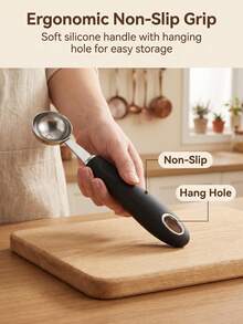 1PC Gift Pack Multi Kitchen Scoop, Non-Slip Hangable Handle, Measure Coffee & Scoop Fruit Ice Cream Balls, Black Silver Modern Look, Rust-Proof Steel, Home Kitchen & Dessert Shop, Useful Kitchen Tool, Housewarming Kitchen Gift - Multicolor - View 10
