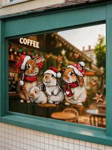1pc 2D Flat-Printed Christmas-Themed Rabbit Glass Sticker, Electrostatic Adhesion, Reusable, Suitable For Indoor Windows, Used For Window Decoration And Holiday Decor, Easy To Install And Remove, Can Be Used As A Holiday Gift. - Multi-color - View 4