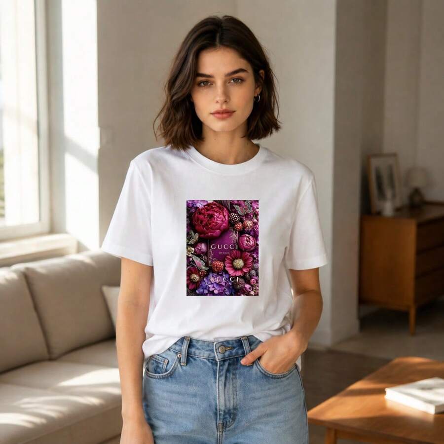 Chic Interlock Retro Luxury Print Unisex Loose Tee Soft Cotton All Season Basic Fashion Shirt - 小 PPP - 查看 1