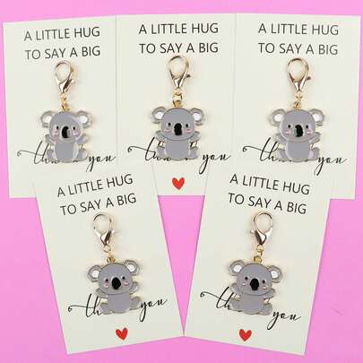 5pcs/10pcs Cute Koala Enamel Lobster Clasp Keychain, "A Little Hug To Say A Big Thank You" Paper Card, Animal Pocket Hug Gratitude Gift