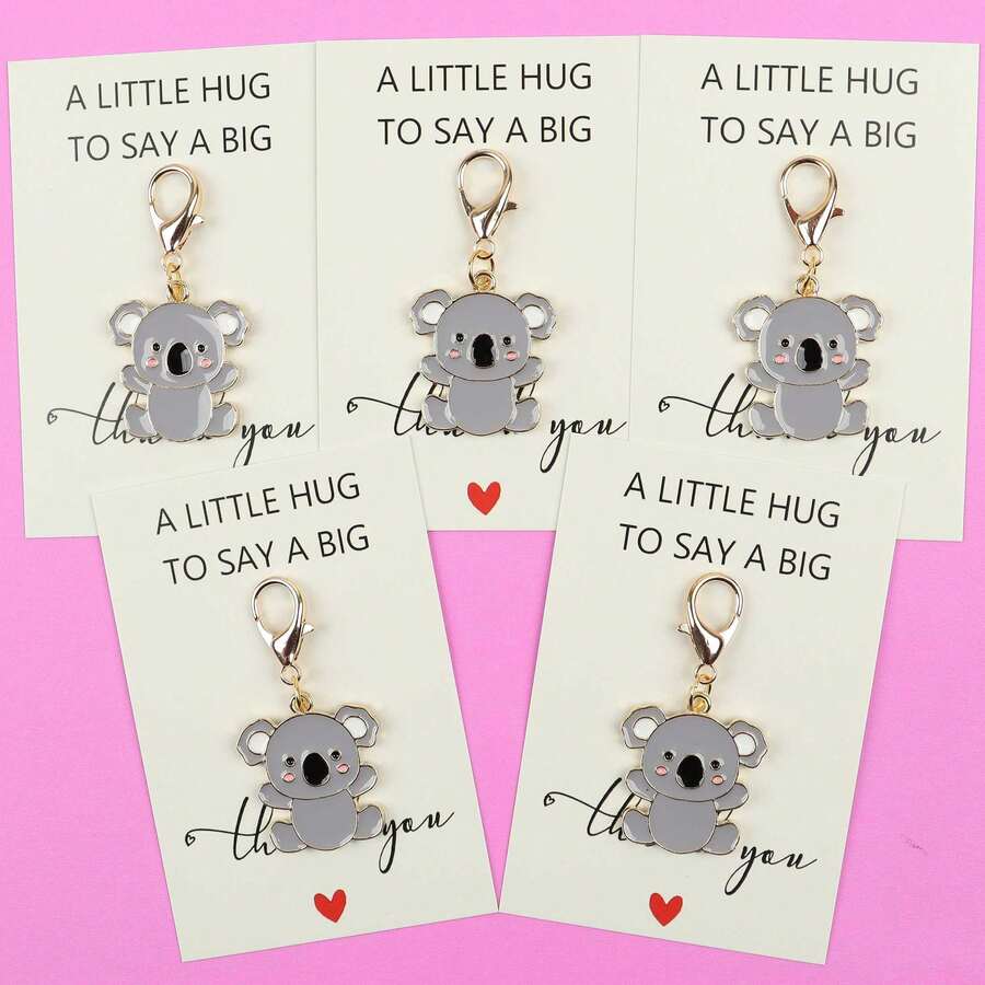 5pcs/10pcs Cute Koala Enamel Lobster Clasp Keychain, "A Little Hug To Say A Big Thank You" Paper Card, Animal Pocket Hug Gratitude Gift - Multicolor - View 1
