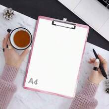 1pc 2D/Flat Colorful Printed Acrylic Clipboard - Pink Flowing Design, Writing And Drawing Pad Creative Clip Board, Multi-Functional Portable Loose-Leaf Binder, Hanging Metal Clip, Suitable For Office, School, Home Meetings, Ideal Gift For Teachers And Students - Multicolor - View 2