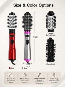 GENAI Sikat Penata Rambut Udara Panas 3-in-1, Sikat Pengering Rambut yang Dapat Diganti dengan 2 Kepala Sikat yang Dapat Diganti, Diameter 50mm untuk Rambut Bervolume, Alat Penata Rambut Serbaguna untuk Mengeringkan, Meluruskan, dan Mengeriting Rambut - MultiWarna - View 8