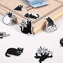 1PC Classic Black Cat Series Boxed Stickers (45pcs/Box) - Creative DIY Handmade Decoration Stickers, Suitable For Envelopes, Journals And Photo Albums - Kitten And Cat Wall Art Decor - A - View 6