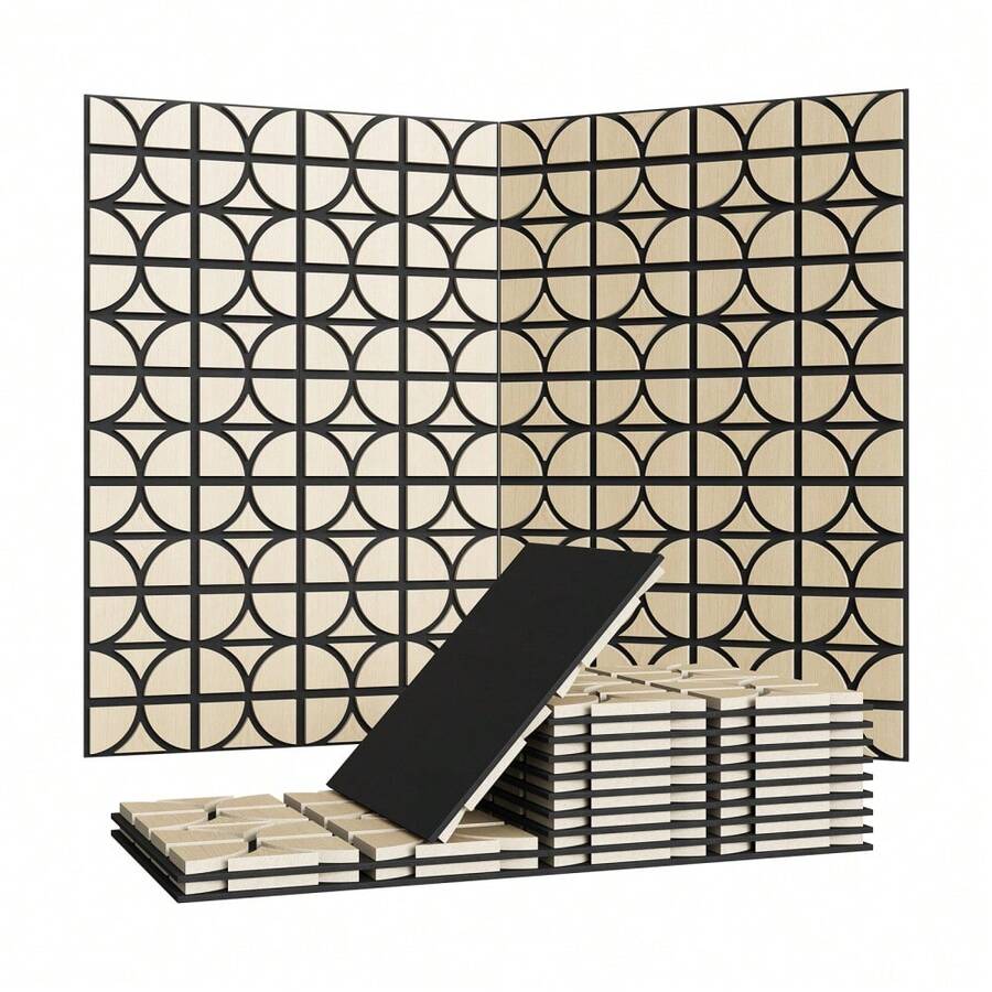 3D Acoustic Wood Wall Panels, 12 X 12 In Sound Absorbing Slat Panels With PET Felt Backing, Geometric Wall Decor For Home Theater & Recording Studio, Walnut, 12/24-Pack - Walnut Wood - View 1
