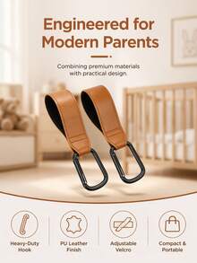 2pcs PU Leather Stroller Hooks With Carabiner, Universal Stroller Accessory Hooks, Securely Fix Stroller Bags, Suitable For Diaper Bags, Shopping Bags, Fits Most Stroller Handles - Multicolor - View 6