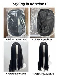 Wig Panjang Lurus Halus dengan Belahan Tengah Warna Gelap, Potongan Rambut Panjang Lurus Gaya Gotik, Kostum Cosplay Karakter Pesta Rumah Hantu Halloween, Hiasan Kepala untuk Menata Suasana Keren - Hitam - View 10