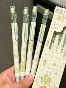 4pcs, Fruit Grape Cat Print Automatic Pencils, Pink Strawberry Cat Click Pencils, Summer Grape Print No-Sharpening Pencils, 0.5mm Lead - Grape - View 12
