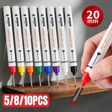 5/8pcs 20mm Long Tip Deep Hole Permanent Marker, 1.0mm Fine Tip, Industrial Grade, Quick Drying, Waterproof, Low Odor, Suitable For Construction And Woodworking - Sets - View 3