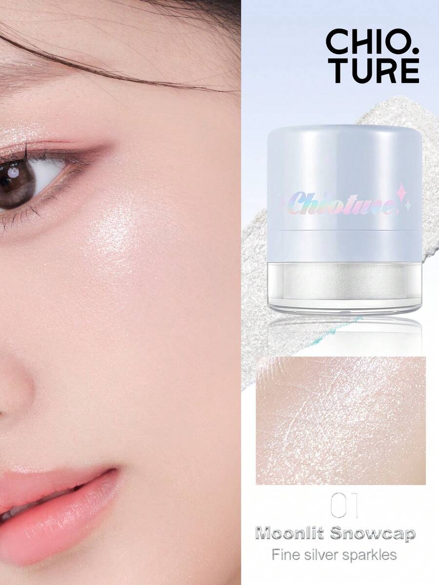 CHIOTURE Galaxy Shimmer 鑽石亮片高光粉,濃郁亮澤珍珠光澤,多用途提亮粉,適用於臉部、內眼角與身體,細緻亮片修容粉,適合初學者 - 01 Moonlit Snowcap - 查看 1