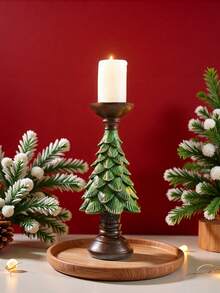 1pc Resin Christmas Tree Decor, Suitable For Office Desk Or Windowsill, Resin Home Decor Accessory, Christmas Tree Shaped Candle Holder, Small Round Candle Decoration, Suitable For Theme Parties, Restaurants And Christmas Celebrations - A - View 9