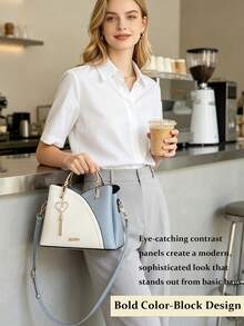 Casual Business Metal Decor Handbag For Women Stylish Crossbody Bag With Tassel Charm Top Handle Shoulder Tote Elegant Black Purse  For Travel Work - 彩色 - 查看 5
