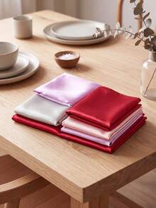 6-12 pièces Serviettes en satin multicolore, serviettes en soie douces et lisses de couleur verte, pliables en couronne, éventail d'opéra, triangle, rose, pli français, poignée haute tasse d'oreille, convient pour la décoration de salle, de table et de maison, convient pour les festivals, les fêtes, les anniversaires, les mariages et les dîners - Multicolore - Voir 3