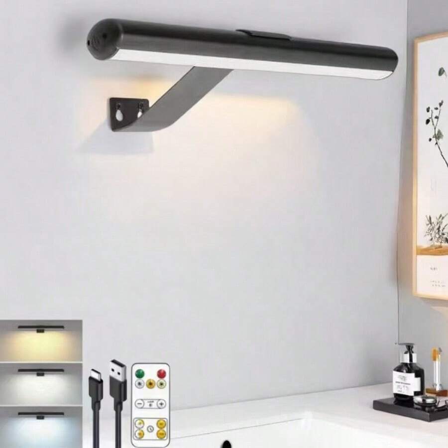 Rechargeable LED Vanity Mirror Light, Touch & Remote Control Makeup Dressing Wall Lamp, 3 Color Temperature Adjustable Angle, No Wiring Required Bathroom Makeup Light