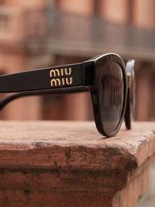 Miu Miu Black Oval Frame Gold Logo UV Protection Fashion Women's Sunglasses Summer Beach Style - Black - View 2