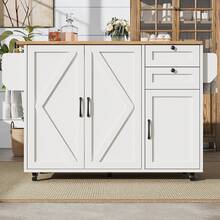 Modern Kitchen Island, Kitchen Cabinet, Buffet Cabinet, Dining Cart With Wood Grain, Multifunctional Dining Table With Storage Space, Dining Cart With Snack Shelves, White, 120 X 43.2 X 92 Cm - White - View 9