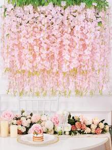 1/3/6/12/18/24pcs Pink Artificial Wisteria Hanging Flowers Garland 3.75 FT Silk Wisteria Vine Flower Strings Trailing Vines Faux Flowers Fake Plants Romantic Floral Rattan Cottagecore Decoration UV‑Resistant For Wedding Arch Decor Wall Hanging Decor - Baby Pink - View 11