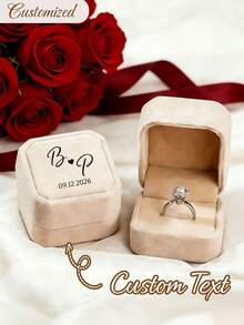 Personalized Wedding Ring Box Engagement Ring Box Proposal Ring Box Modern Ring Box Anniversary Gift With Custom Display Stand And Velvet Lining Holds 2 Rings Suitable For Wedding Engagement Proposal Jewelry Storage - Multicolor - View 2