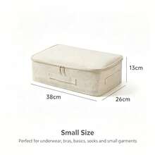 Foldable Bone-Framed Storage Bag Linen-Texture Zipper Clothes Organizer With Dual Handles Dust-Proof Fabric Storage Bin For Quilt Clothing Closet Organization Bedroom Under Bed Container - Beige - View 12