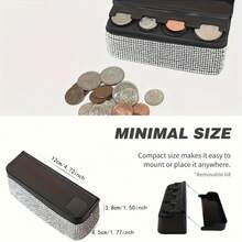 1pc Shiny Coin Storage Box For Car, Sparkling Rhinestone Vehicle Change Organizer, Diamond Car Interior Coin Dispenser, Universal Fit - A - View 3