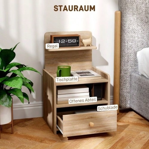 Side Table, Nightstand With Storage, Particle Board, Tip-Over Resistant, Modern, Natural Wood - 天然木材 - 查看 1