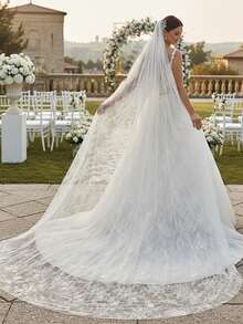 1pc 3 Meters Long Water-Soluble Lace Bridal Veil, Sheer Soft Tulle, Wedding Dress Accessory,Halloween - Multicolor - View 2