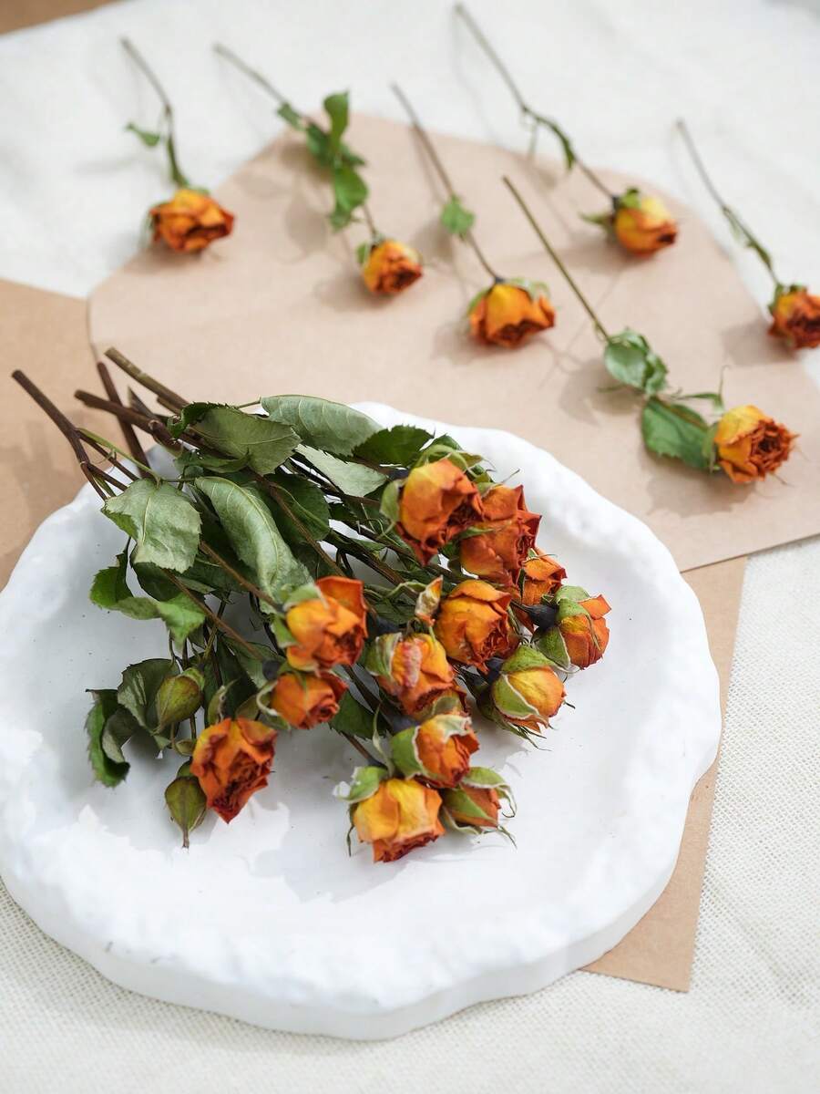 20pcs Artificial Rose Flowers, Faux Roses, Mini Rose Buds, Resin Handmade Mini Artificial Flowers, Craft Decoration Artificial Flowers, Wedding Home Decor, Wedding Floral Decoration - Orange - View 1