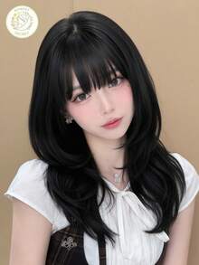 [MONEET SECRET]Cream Black Curly 18 Inch, Air Bang Layered Cut, Korean Ulzzang Japanese Aesthetic, Natural Fluffy Look For Daily Cosplay Party - Multicolor - View 2