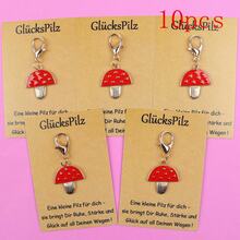 5pcs/10pcs Red Lucky Mushroom Enamel Lobster Clasp Keychain, German Blessing Paper Card, Good Luck Pocket Hug Memorial Gift - Multicolor - View 10