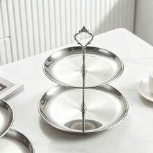 3pcs/4pcs European Style Multi-Tier Cake Stand And (2pcs/3pcs Plates + 1pc Accessory), Suitable For Daily Use, Applicable For Snack And Fruit Display, Widely Used For Tea Party And Gathering Decoration, Suitable For Cupcakes, Donuts, Fruits And Other Uses, Suitable For Kitchen Environment, Suitable As Christmas Gift - Silver - View 3