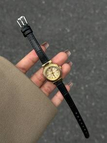 1件女士橢圓石英手錶，熱門精緻復古經典商務風，適合日常配戴、送禮與派對 - 黑色 - 查看 6