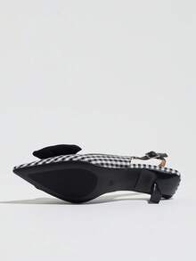 Women's Kitten Heel Shoes, Women's Thin High Heel Bow Closed Toe Sandals Roman Pointed Toe Kitten Heel Shoes Fairy Style Elastic Buckle High Heels, Elegant Women's Shoes, Autumn/Winter New Comfortable Commute Party Shopping Evening Dress Black High Heels, Checkerboard High Heels - Black - View 7