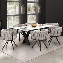 Set Of 2 Dining Chair Linen Black Beige For Kitchen And Dining Room - 黑色 - 查看 6